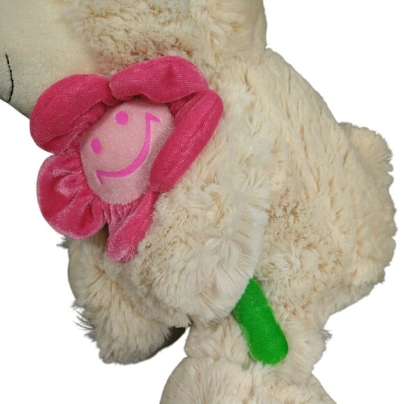 Dan Dee Teddy Bear Plush Stuffed Animal Toy Cream Tan With Pink Flower Soft 17" - Picture 2 of 7